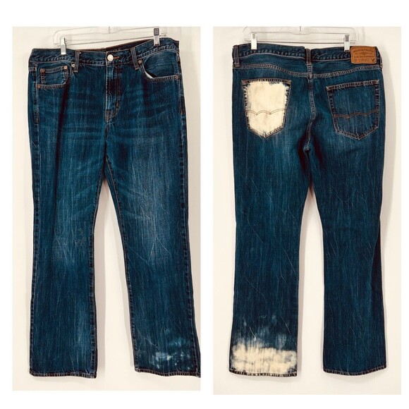 American Eagle Mens Blue Jeans Original Boot 36x32 Grunge Bleach Art - Picture 1 of 14